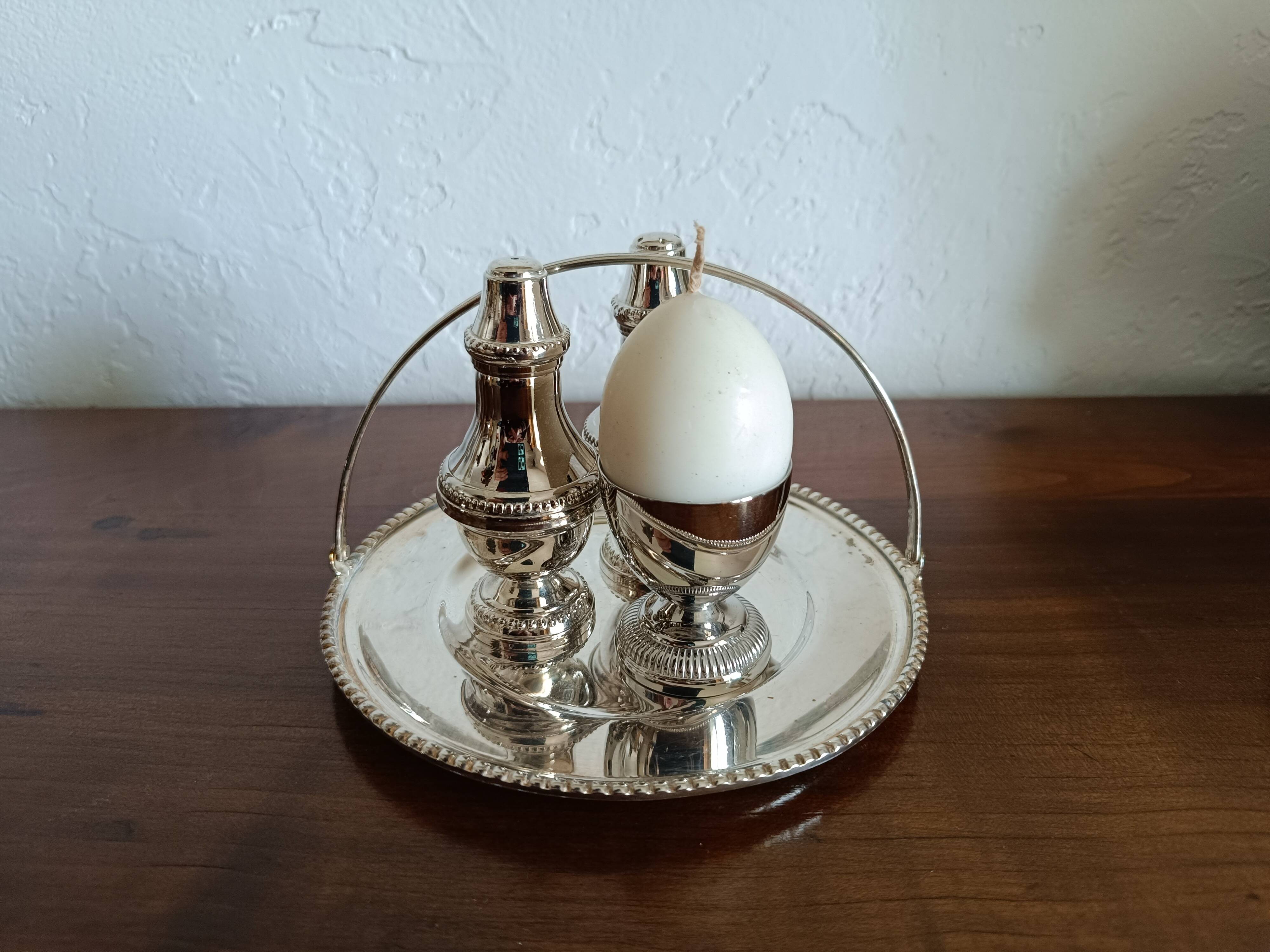 Silver-plated boiled egg set