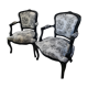 Armchairs Louis XV black woodwork lined with junggle fabrics