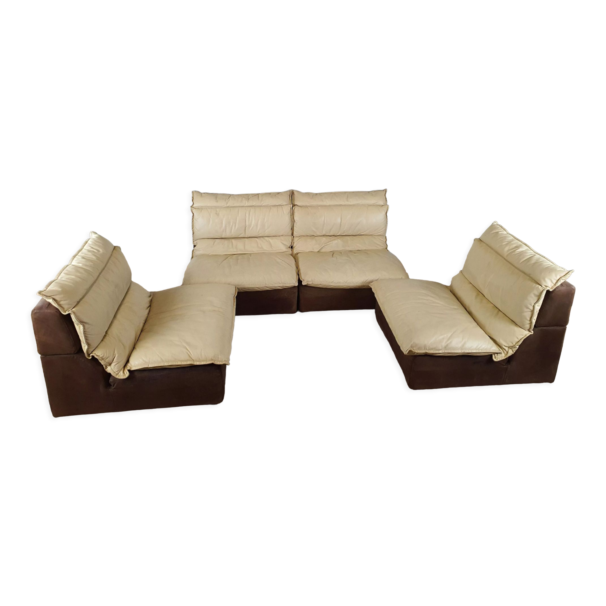 Modular sofa in leather and suede