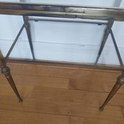 Brass and glass side table, pedestal table, end table.