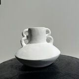 Handmade terracotta vase painted white with double handles H:16 D:20