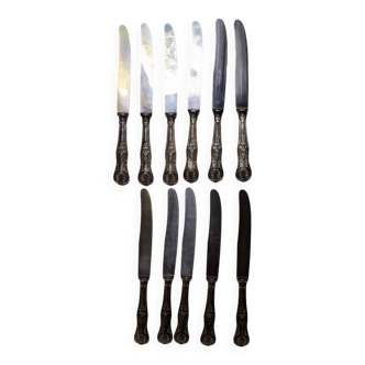 Lot de 11 couteaux pied en argent lame en métal inoxydable coquillage