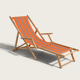Vintage deck chair with orange and grey striped fabric, original patina.