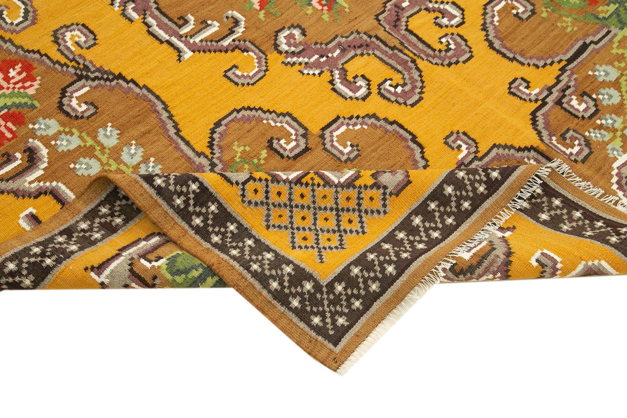 Handmade Vintage Moldovan Brown Kilim 183 cm x 280 cm - 23422