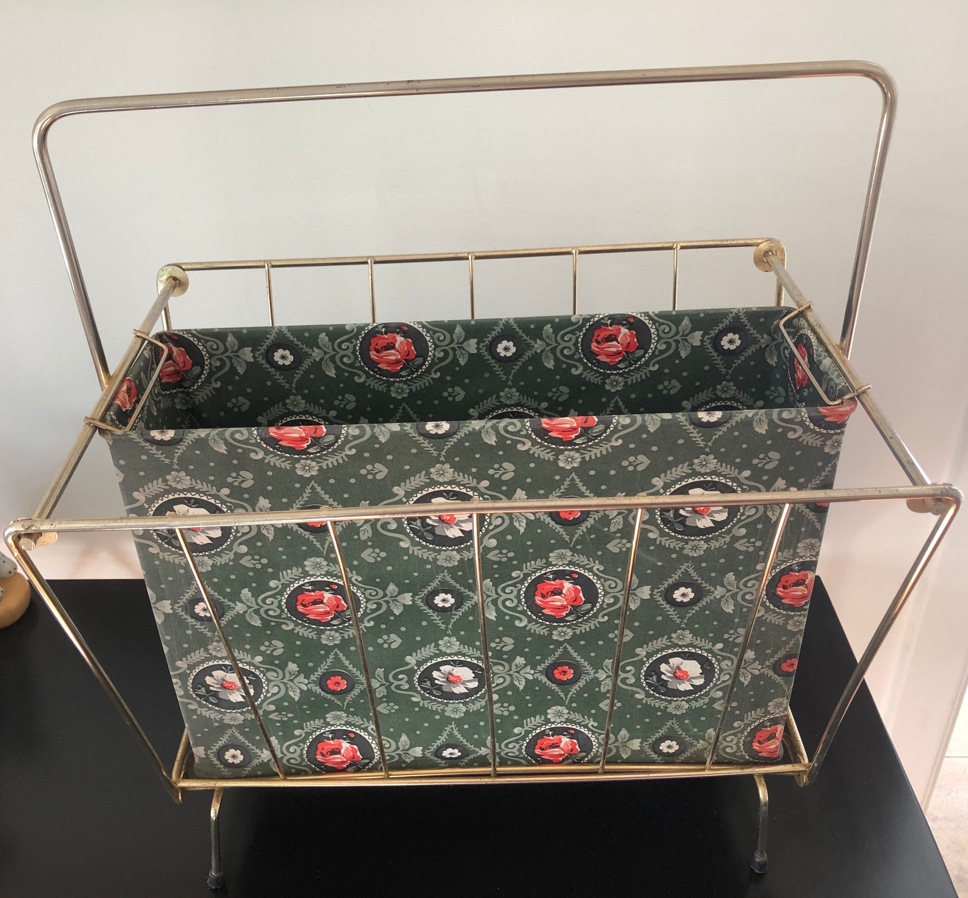 Metal magazine door and vintage oilcloth