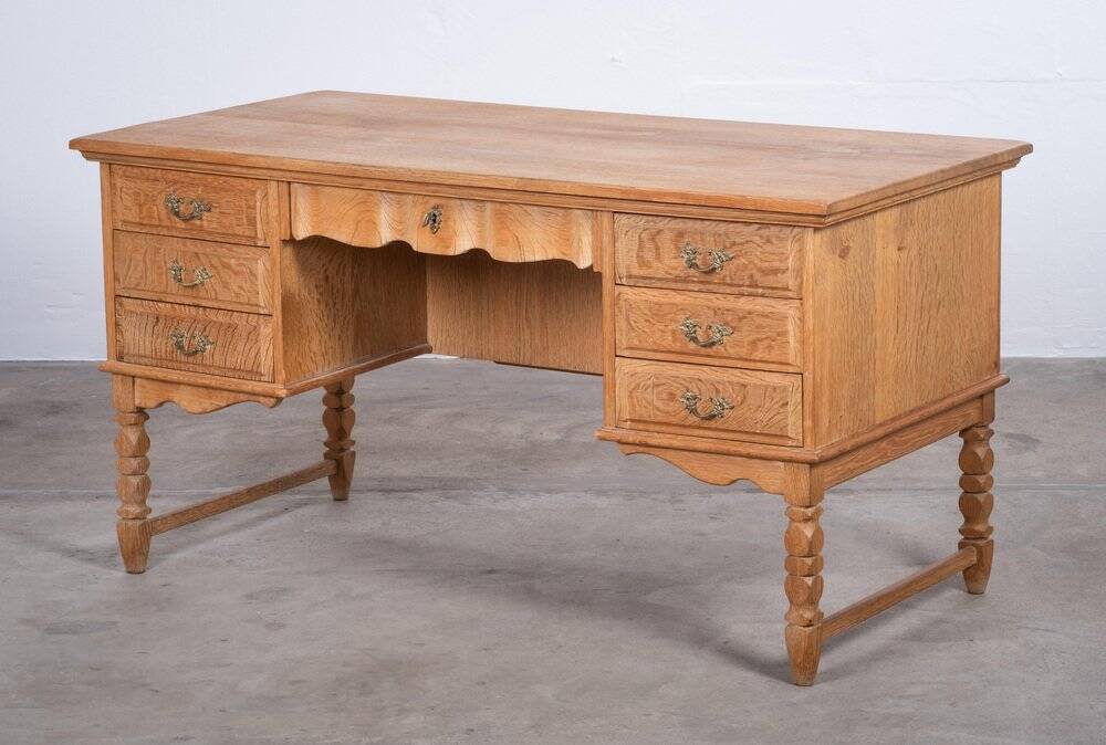 Freestanding Oak Desk attributed to Henning Kjærnulf, Denmark, 1960s