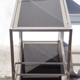 Serving glass mirror and vintage chrome, trolley with wheels, rolling bar, design bauhaus