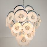 Lustre vintage en verre de murano par vistosi avec 27 disques / italie des années 60 / design italien de l'ère spatiale