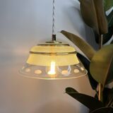 Suspension in green granite glass and transparent glass - gold edging