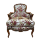 Elegant Louis XV style bergère in cherry wood and floral velvet.