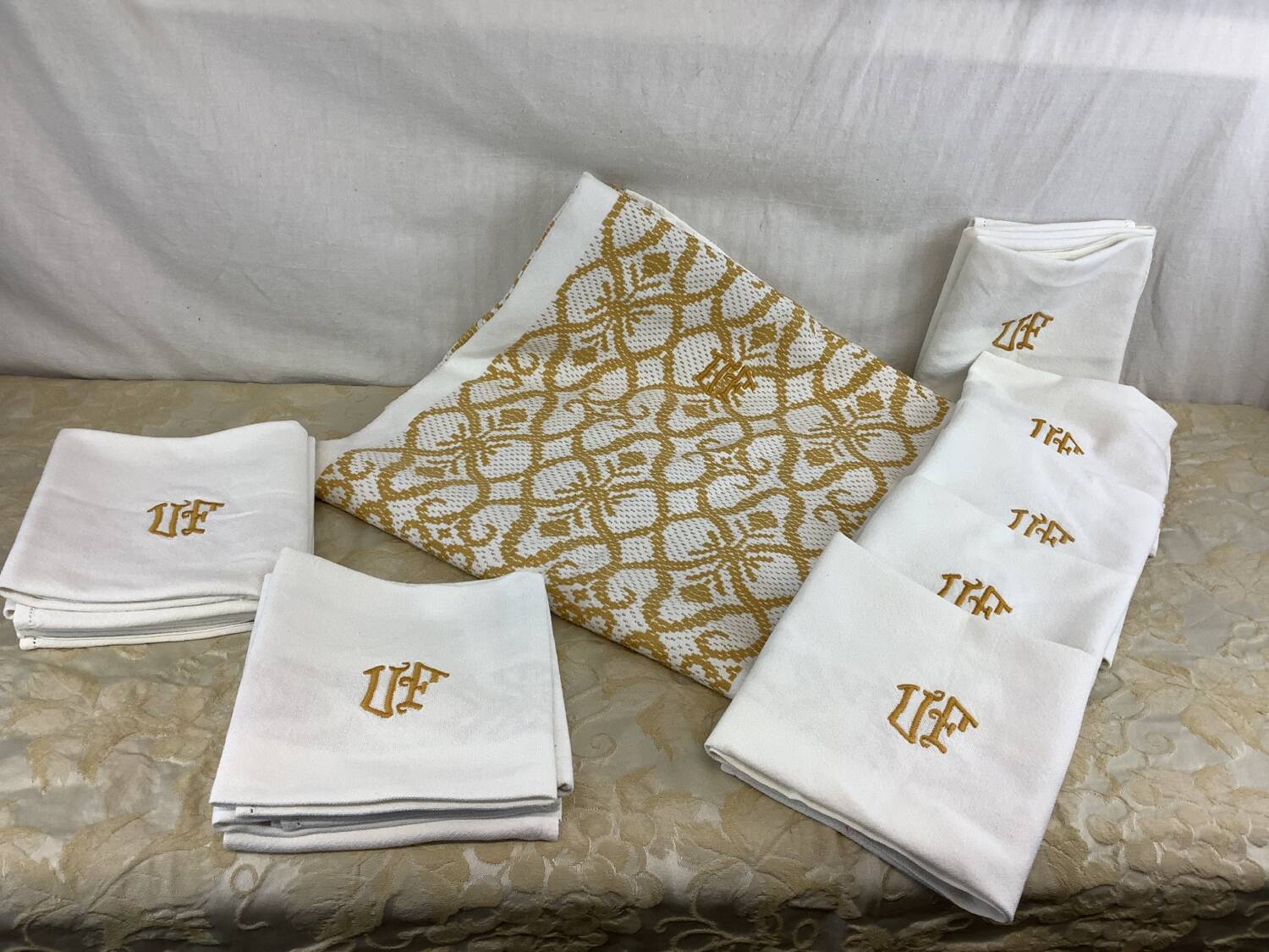 Vintage tablecloth and monogram napkins