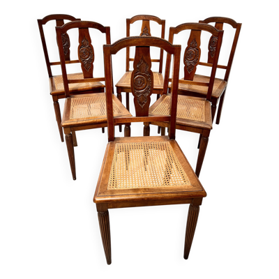 Suite de six chaises Art Déco en noyer massif XX siècle