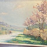 Landscape painting view of the village of Angles Gard Avignon Hurard 1887-1956