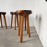 Set of 5 olive tree tripod stools from the 50s