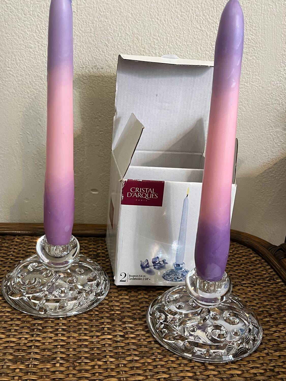 Superb pair of crystal candlesticks model "Organdi" by Crystal d'Ar.
