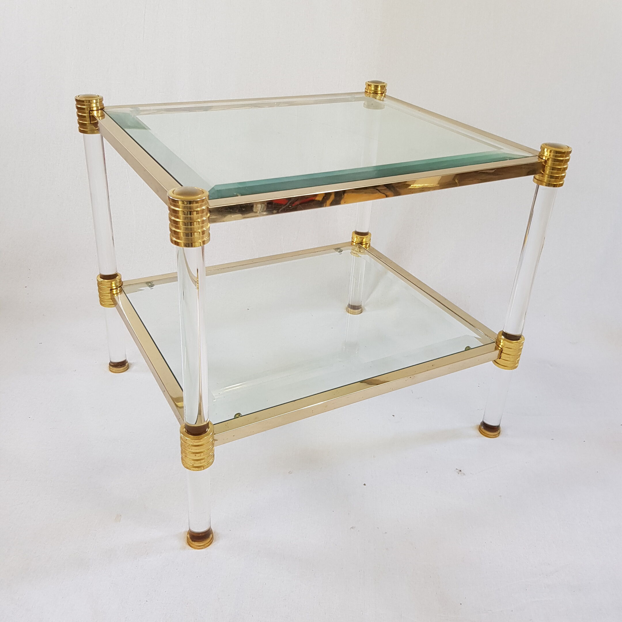 Coffee table in Lucite and Golden steel