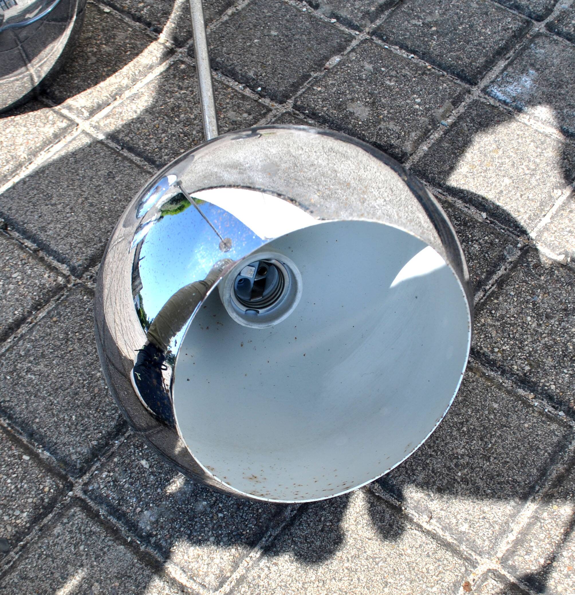 Set of 2 design ball lamps in chromed metal industrial pendant lights 1970