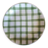 Grand plat rond de service vintage Motif carreaux  Vichy vert
