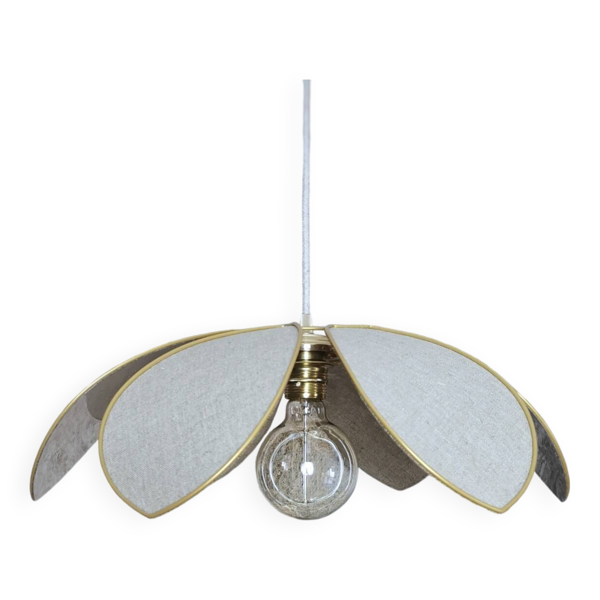 6-petal flower suspension with metal structure and natural linen petals