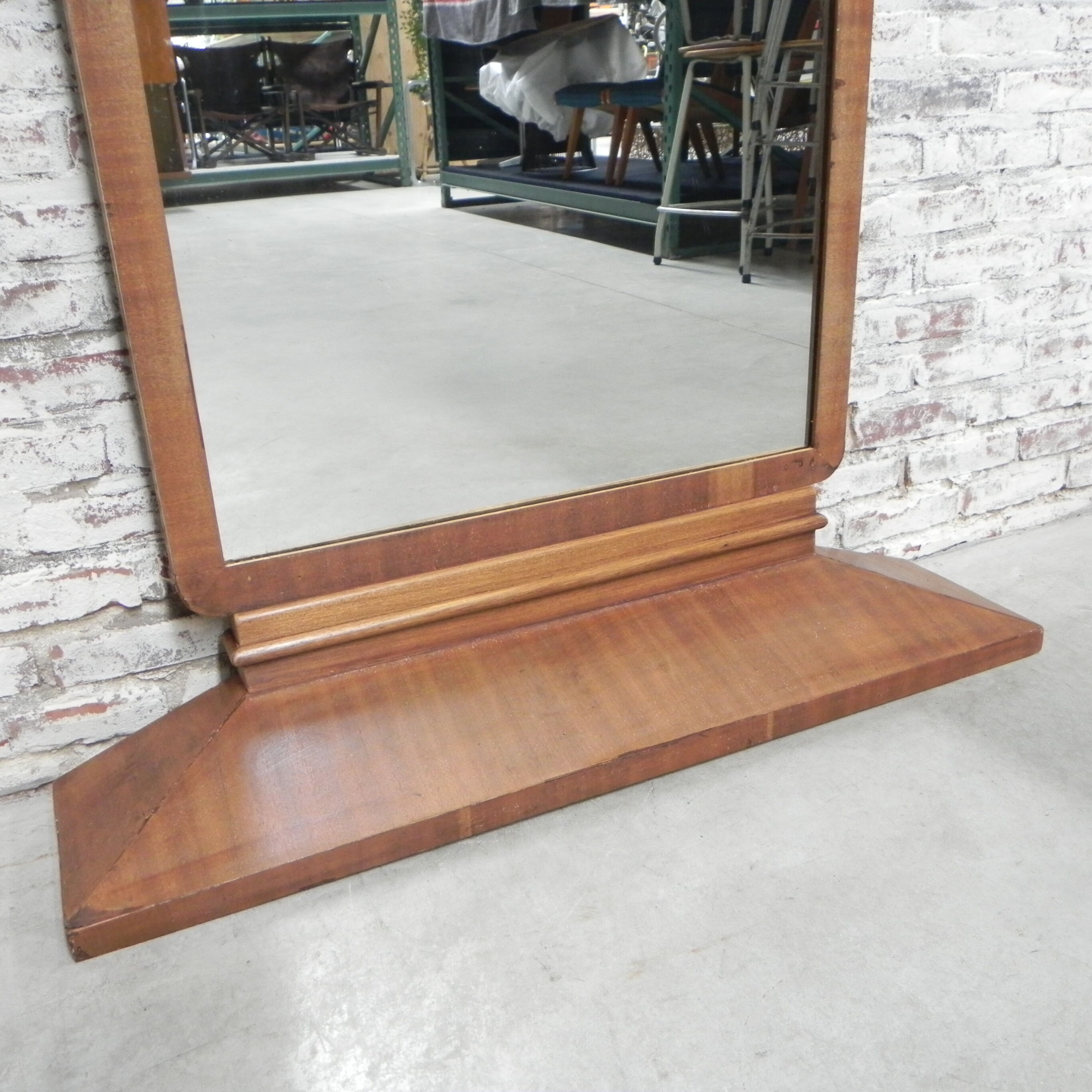 Standing art deco mirror in mahogany frame