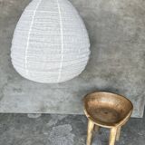 Very large Japanese-style natural rattan and linen pendant light in the shape of a drop H65 D70