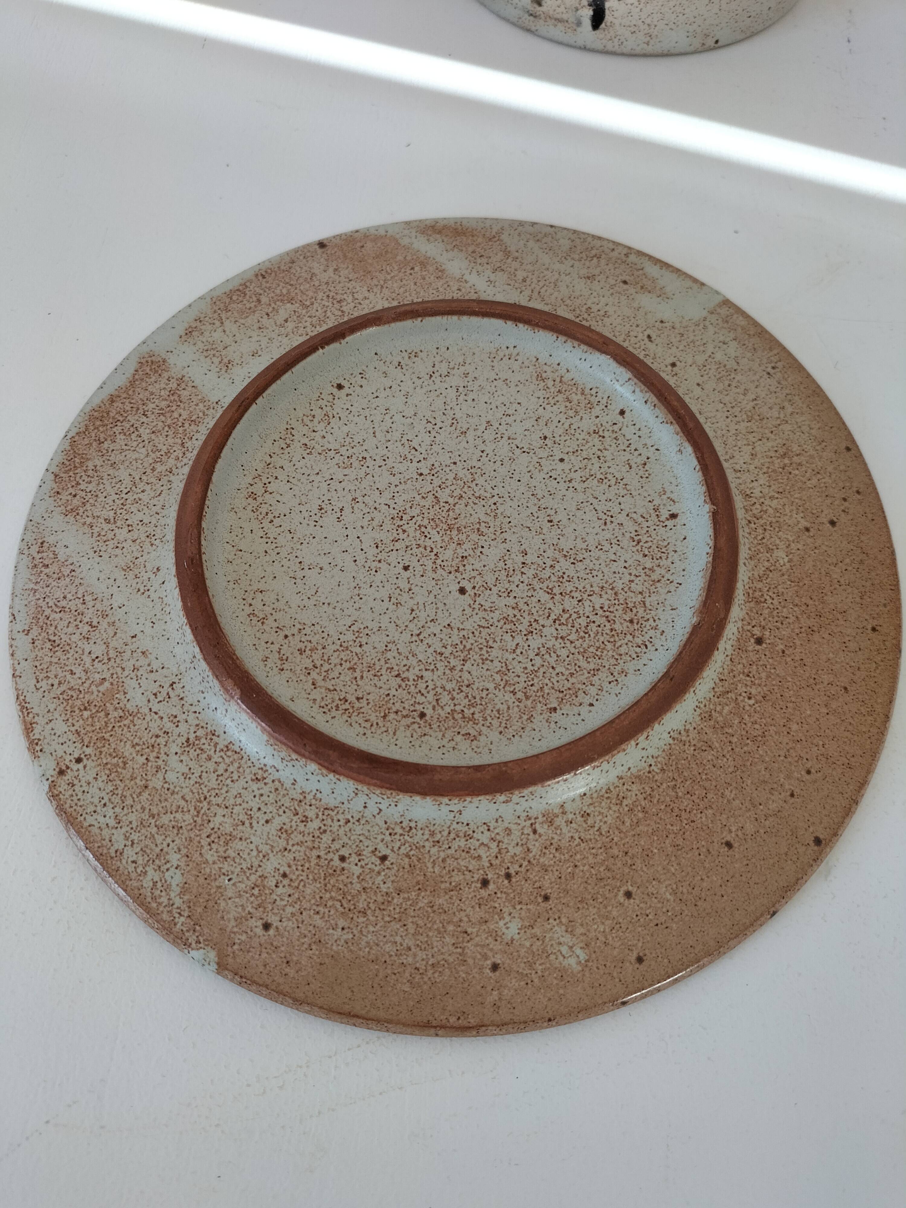 Large stoneware cup and saucer with floral decoration – 1970s