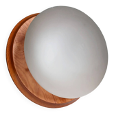 Plafonnier champignon en pin massif et verre opale, vers 1980
