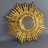 Sun mirror gilded with gold leaf Vintage 50s 42cm
