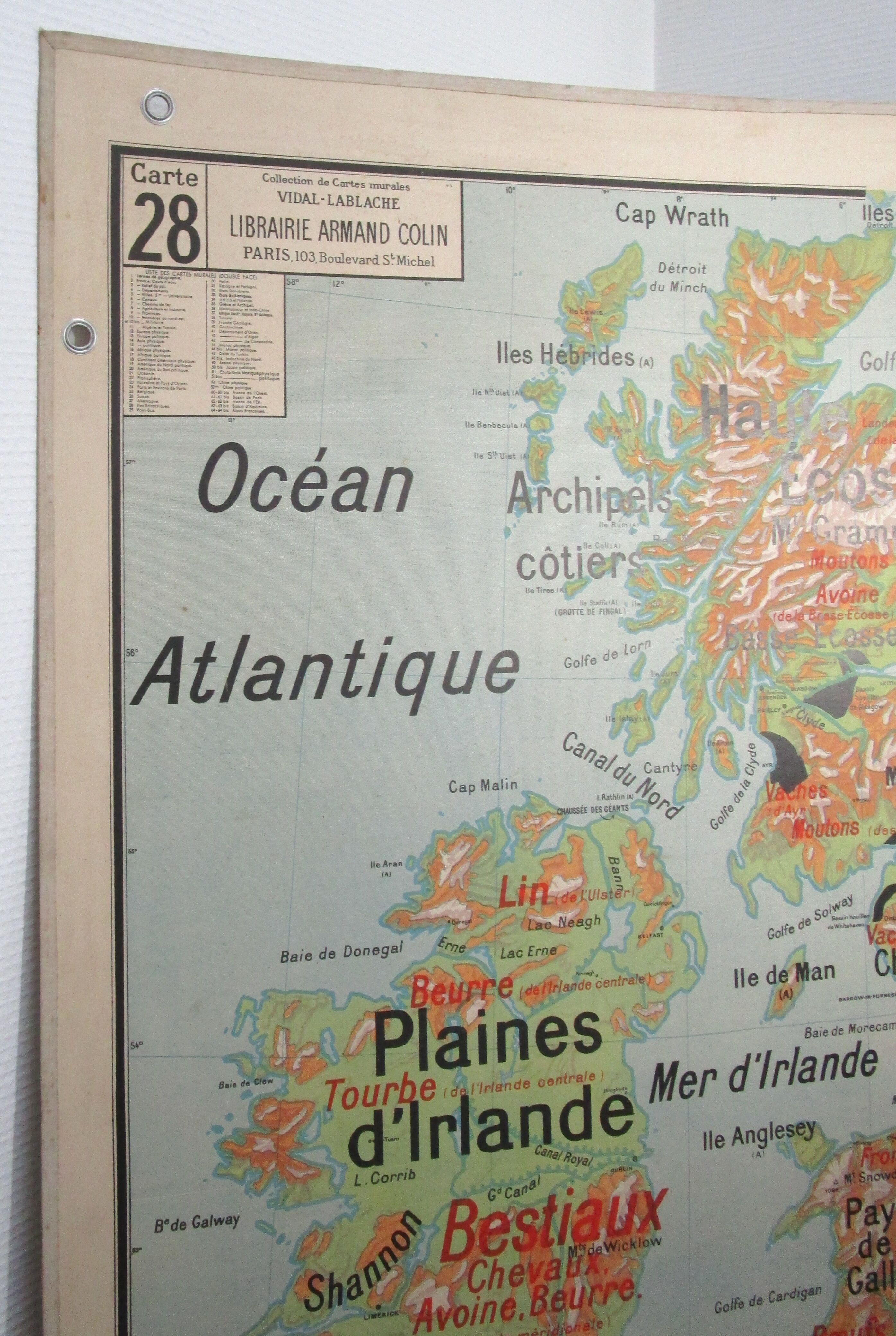 Map British Islands United Kingdom vidal lablache 60s