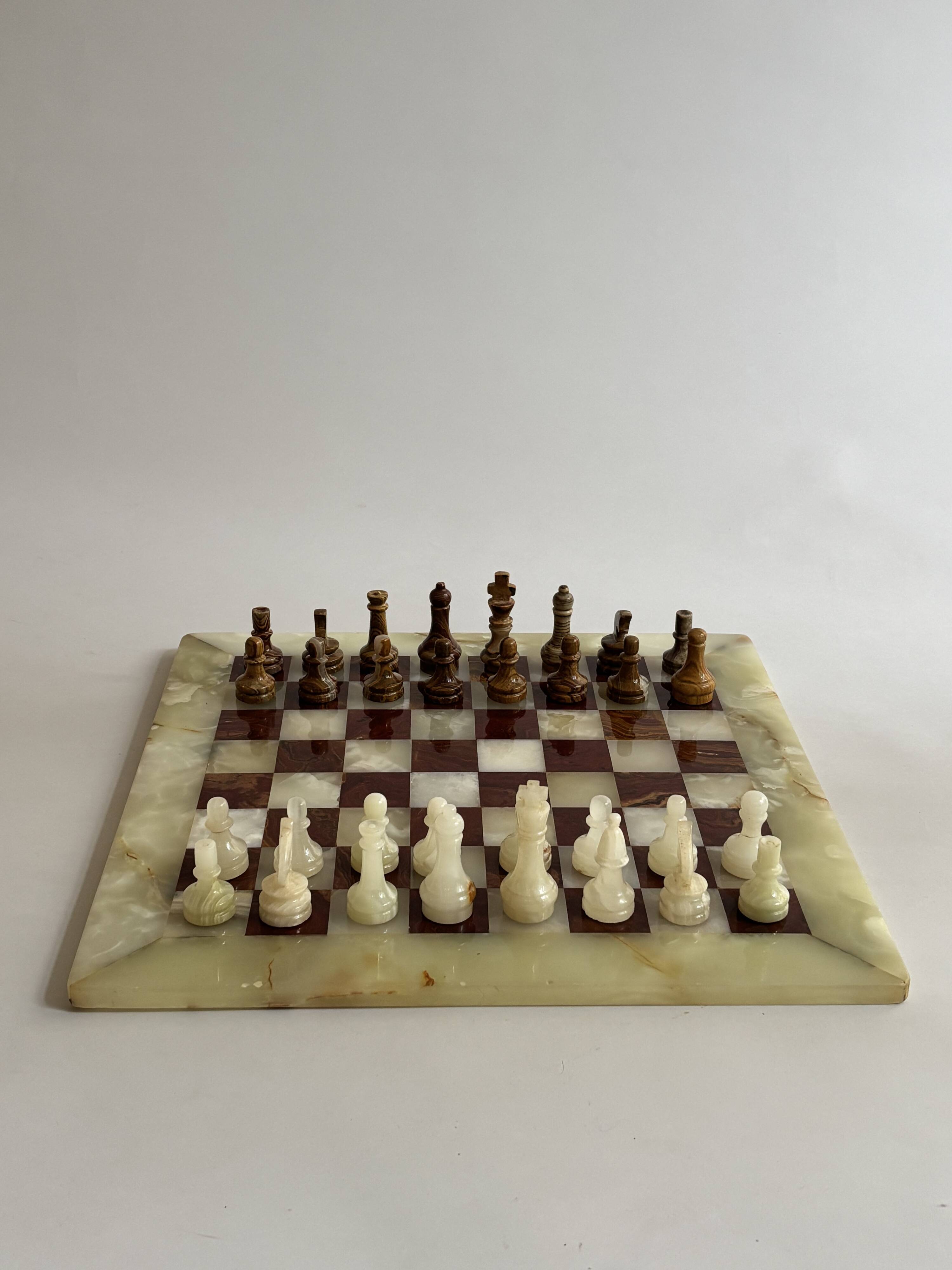 Vintage large marble and onyx chessboard game.