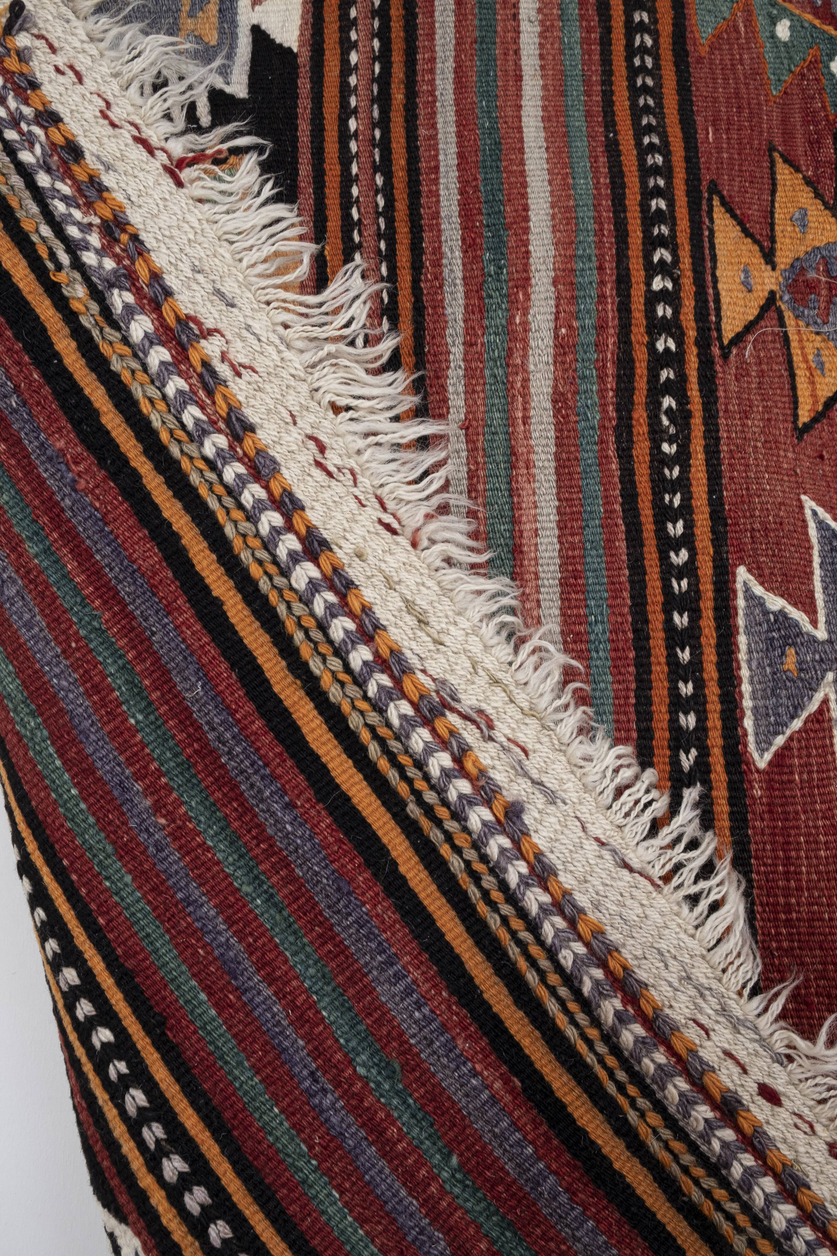 1970s vintage striped turkish oushak kilim runner 4'7" x 9'10"