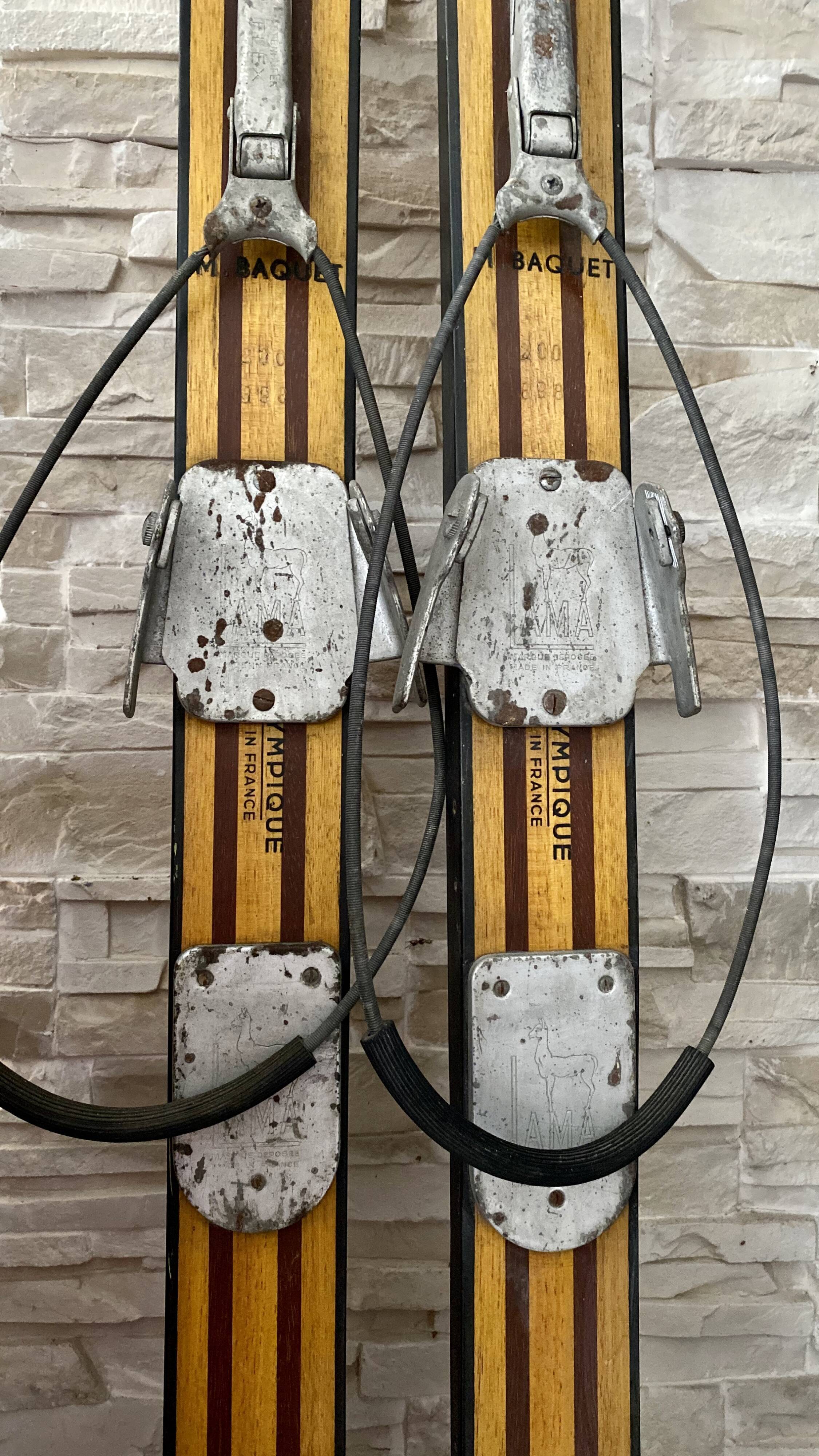 Vintage wooden Rossignol Hickory ski pair