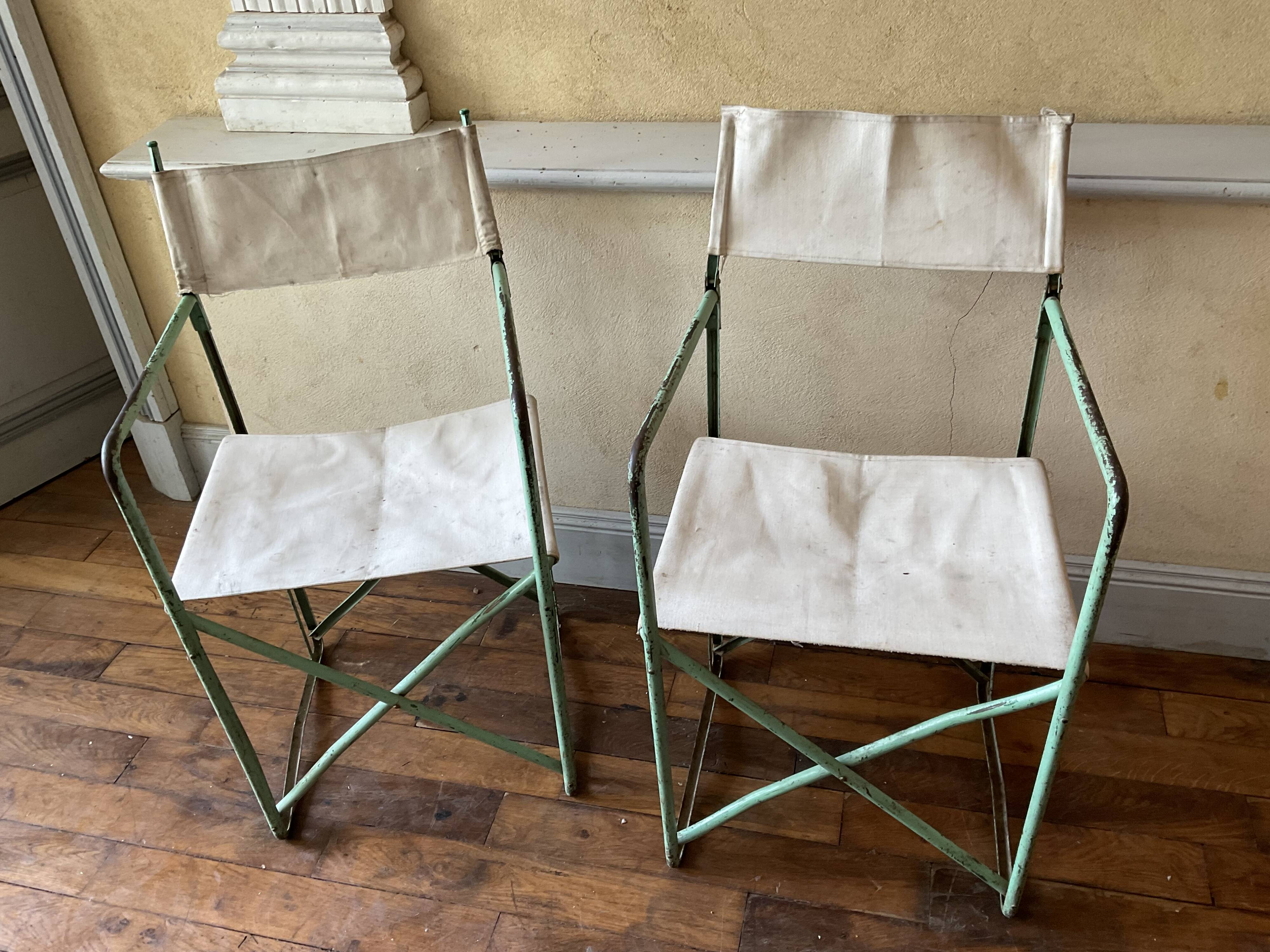 Pair of antique vintage camping metal chairs plianfer