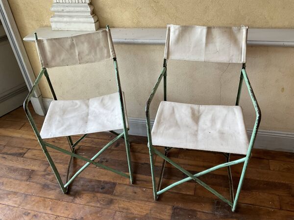 Paire de chaises en métal camping ancien vintage plianfer