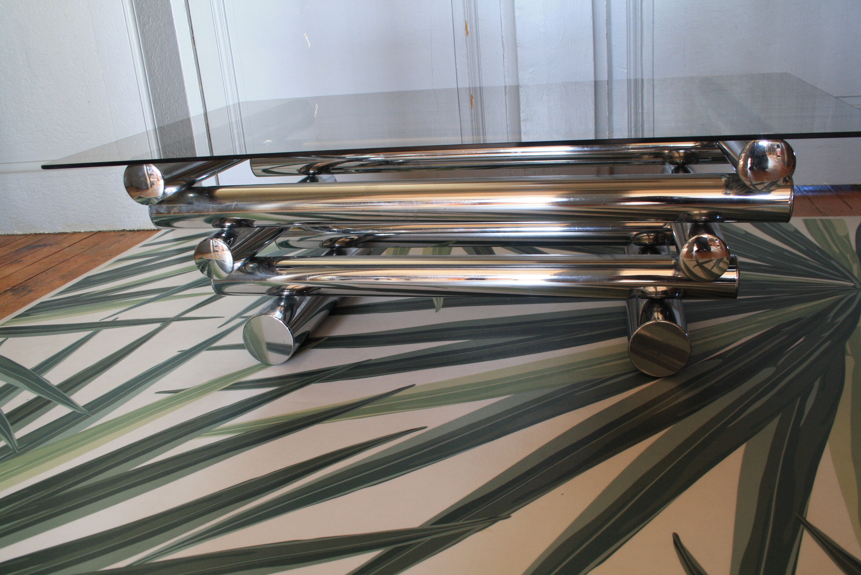 Chrome & smoked glass coffee table