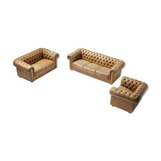 Vintage leather Chesterfield set 1991 by Natuzzi - Italy