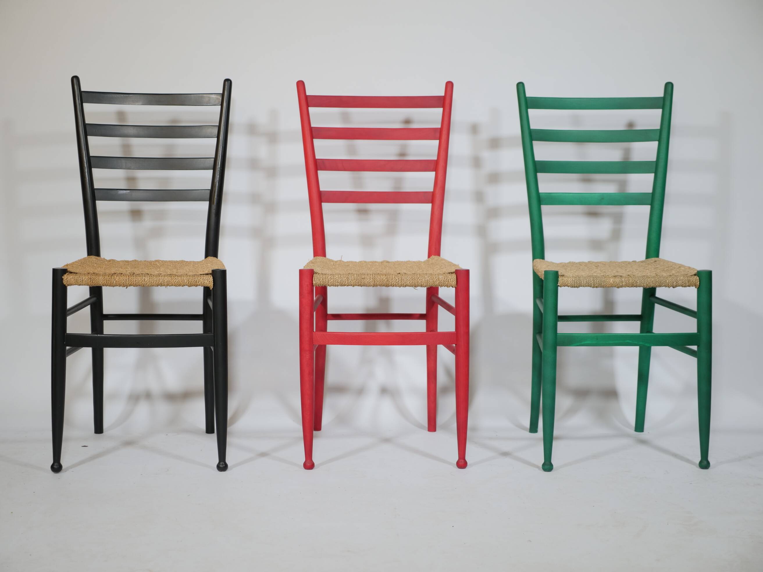 B&B Italy Wicker Chairs Table Colorful Mid-Century Design 60s 70s, Set of 5
