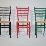 B&B Italy Wicker Chairs Table Colorful Mid-Century Design 60s 70s, Set of 5