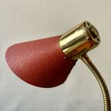 Brass and red painted metal clamp desk lamp - 1950s