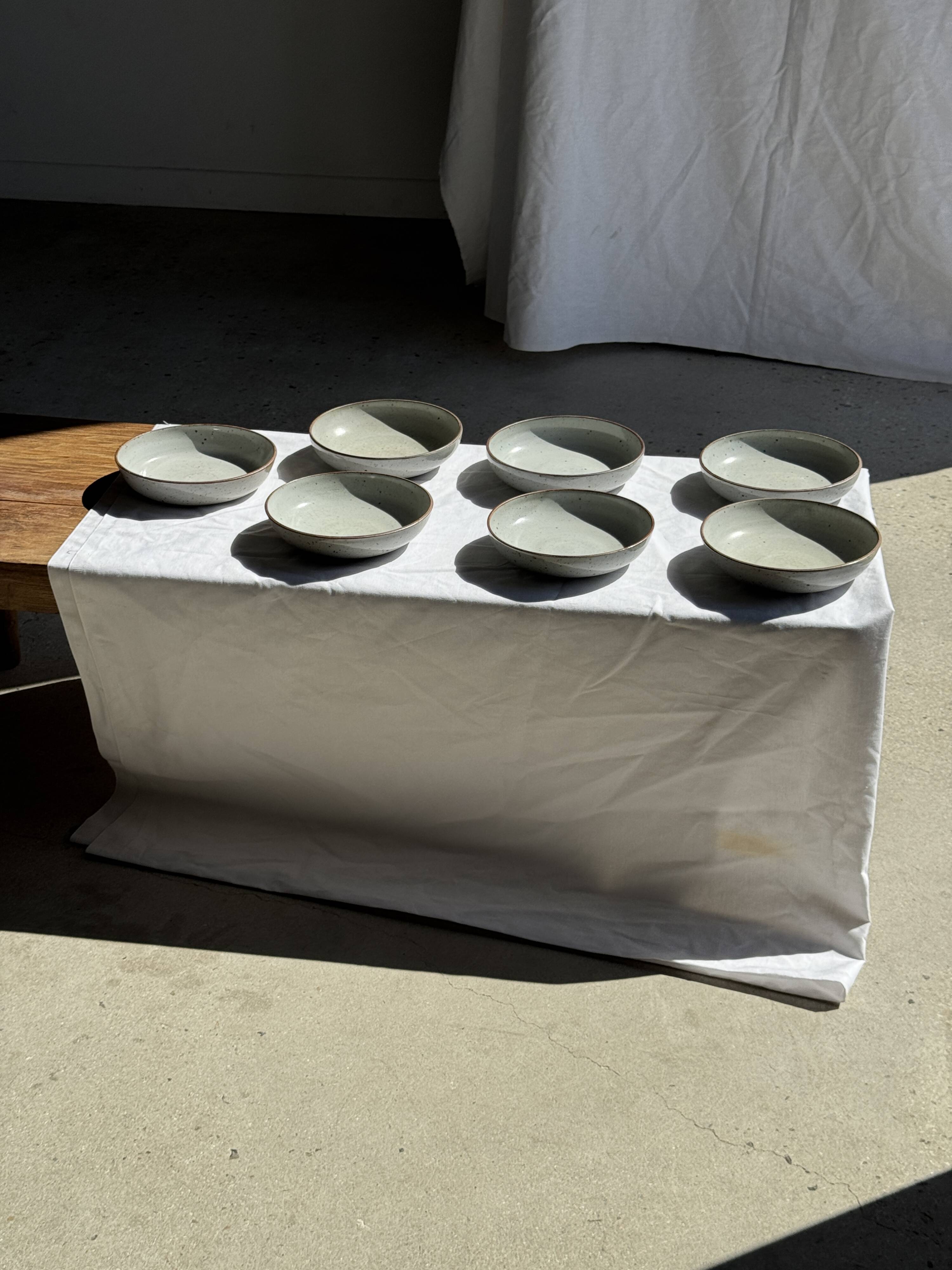 Set of 7 handmade grey glazed ceramic deep plates D18.5 H5.