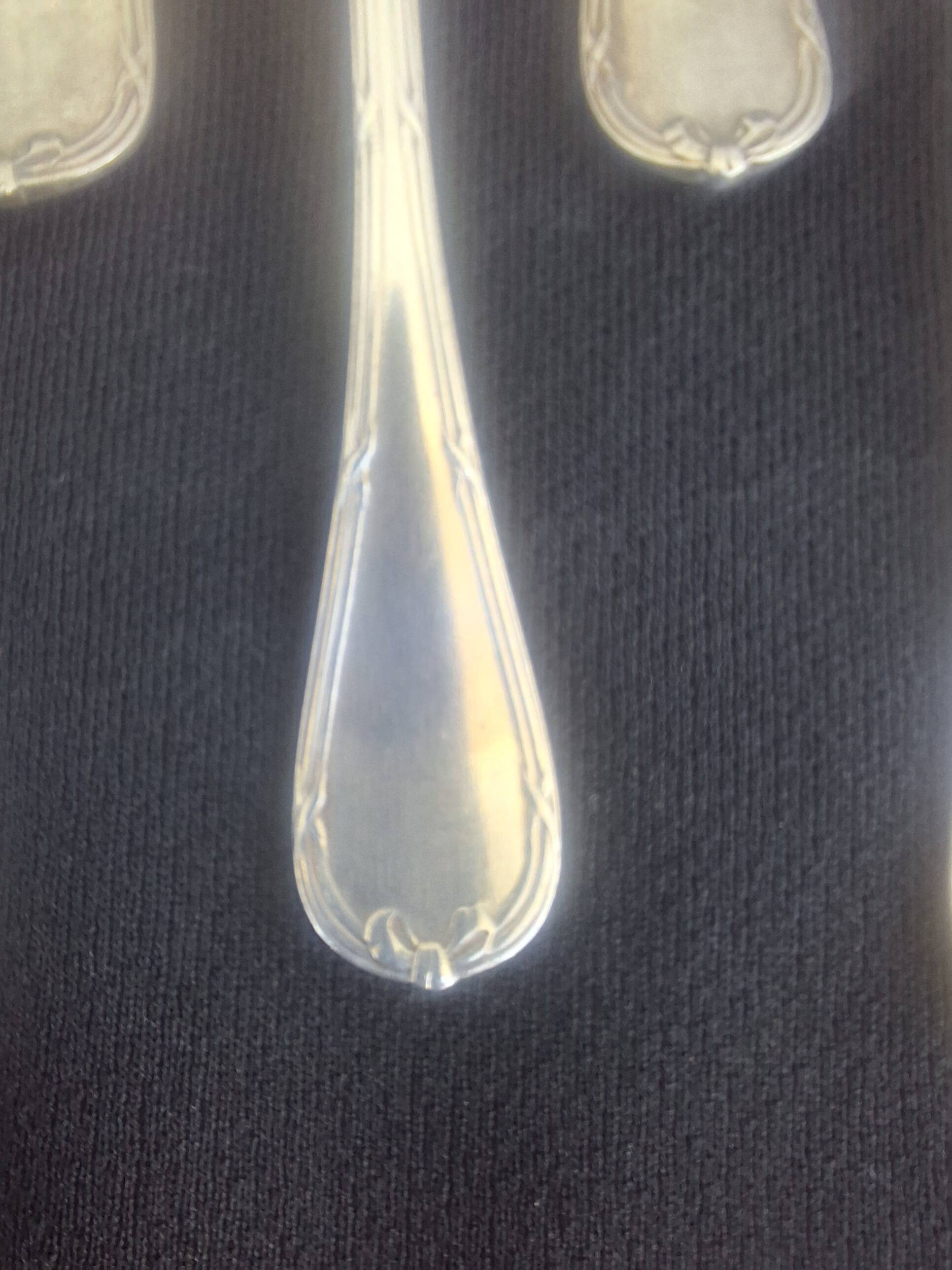 12 Christofle Dessert Forks Mle Crossed Ribbons Silver-Plated Metal