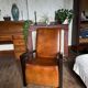 Fauteuil cuir et bois années 30 - art déco - marron