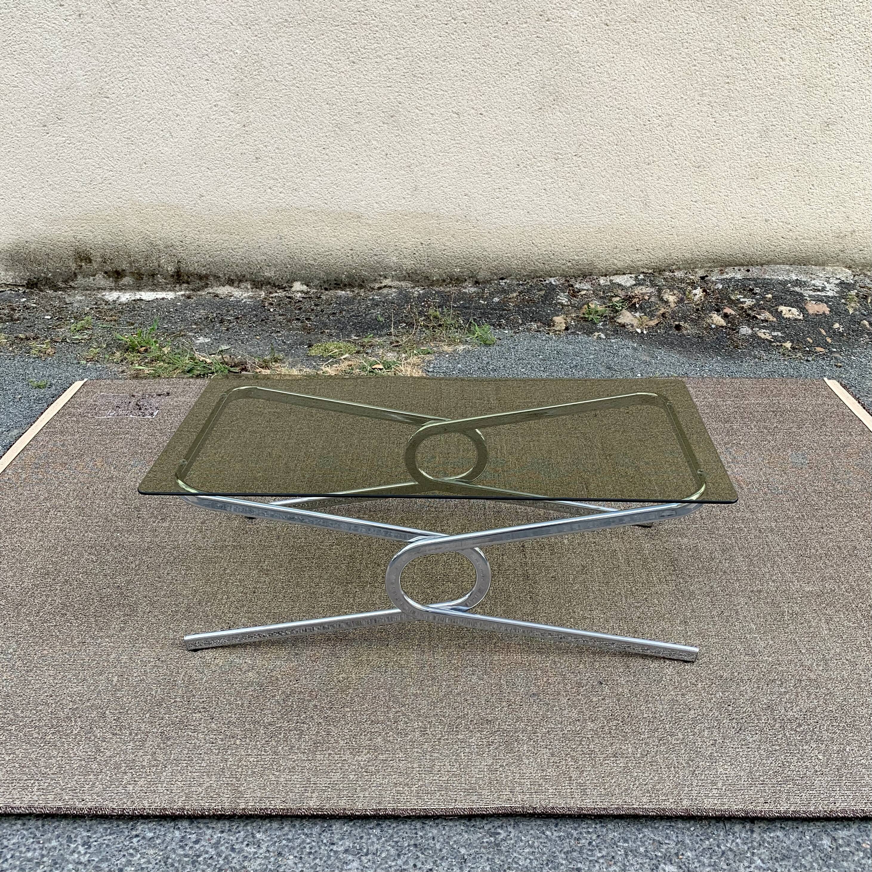 Smoked glass and chrome coffee table, 1970