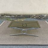 Table basse verre fumé et chrome 1970