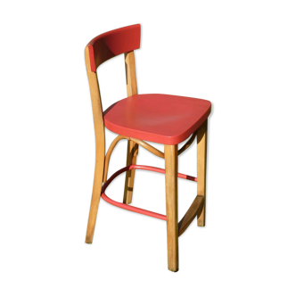 High bistro chair in natural and red wood