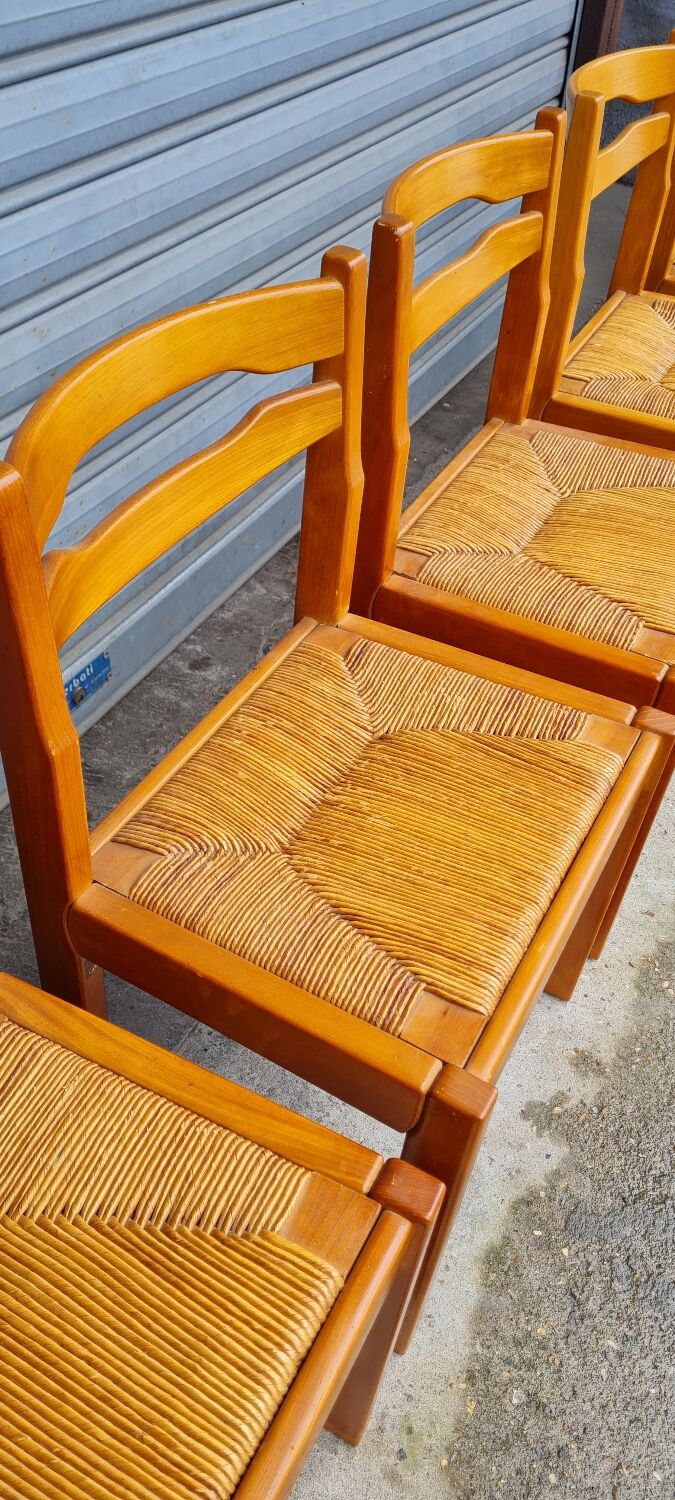 Set of 8 chairs in elm and straw by Maison Regain