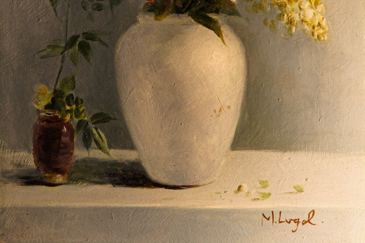 Oil on panel, bouquet of flowers