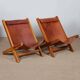 Pair of large wooden and leather armchairs from the 1980s