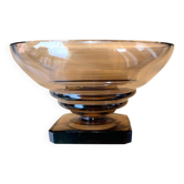 Art Deco footed bowl Daum Nancy, smoked glass, square base, signed