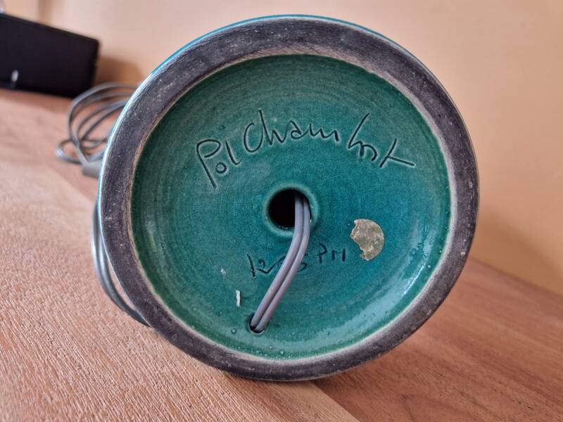 Pol Chambost (1906-1983) - Lamp base in blue crackled ceramic